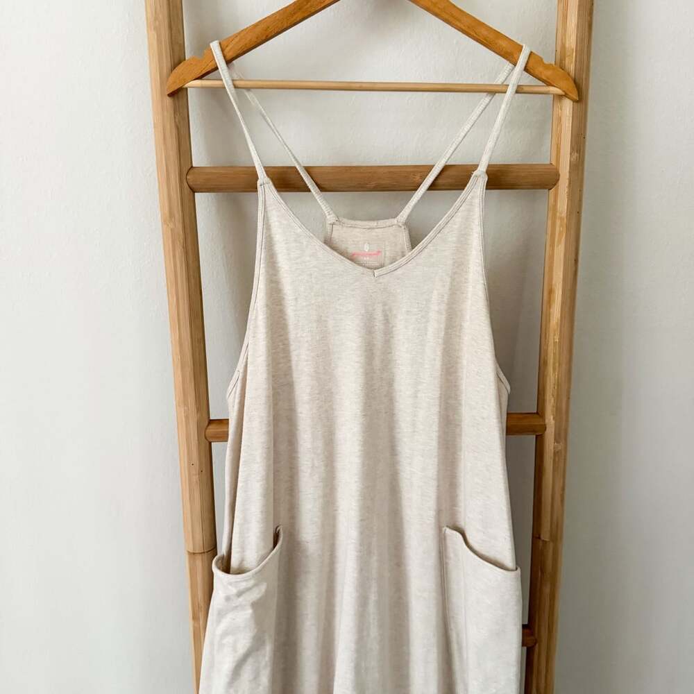 Free People Movement Hot Shot Jumpsuit Small Oatmeal Harem Overalls Cotton - Picture 3 of 12
